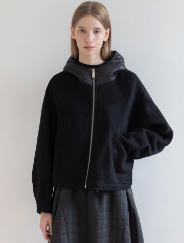 Wool Crop Hooded Zip-up Jacket_Black