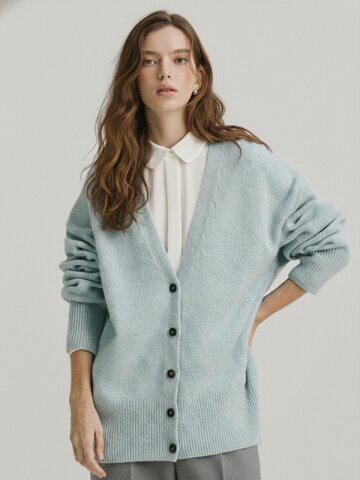 파인 램스 울 에브리데이 클래식 가디건_스카이