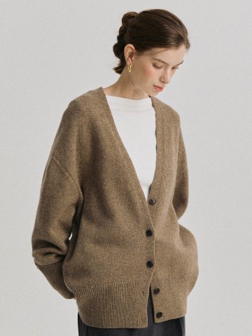 파인 램스 울 에브리데이 클래식 가디건_브라운