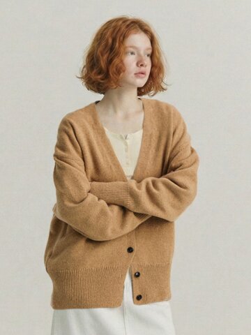 파인 램스 울 에브리데이 클래식 가디건_카멜