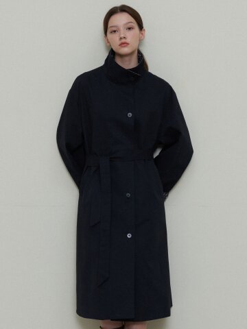 CHECKERED LINING LONG TRENCH COAT_NAVY