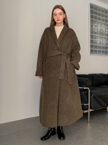 핸드메이드 숄 카라 원 버튼 울 롱 코트 (2colors)