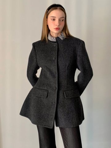 핸드메이드 울 라운드 하프 코트