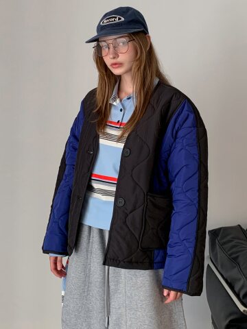 컬러 블록 밴딩 퀼팅 자켓 (2colors)