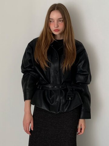 스냅 버튼 벨티드 페이크 레더 자켓 (3colors)