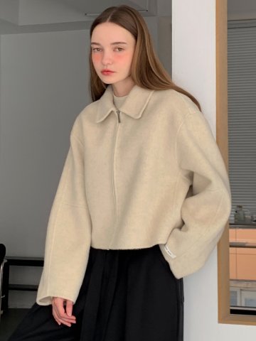 핸드메이드 울 카라 베이직 집업 자켓 (2colors)