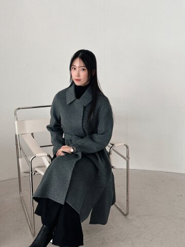 울 캐시미어 벨티드 발마칸 코트 