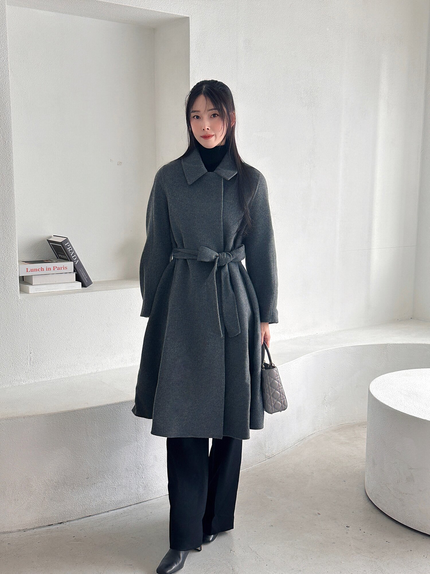 울 캐시미어 벨티드 발마칸 코트 (MELANGE GREY)