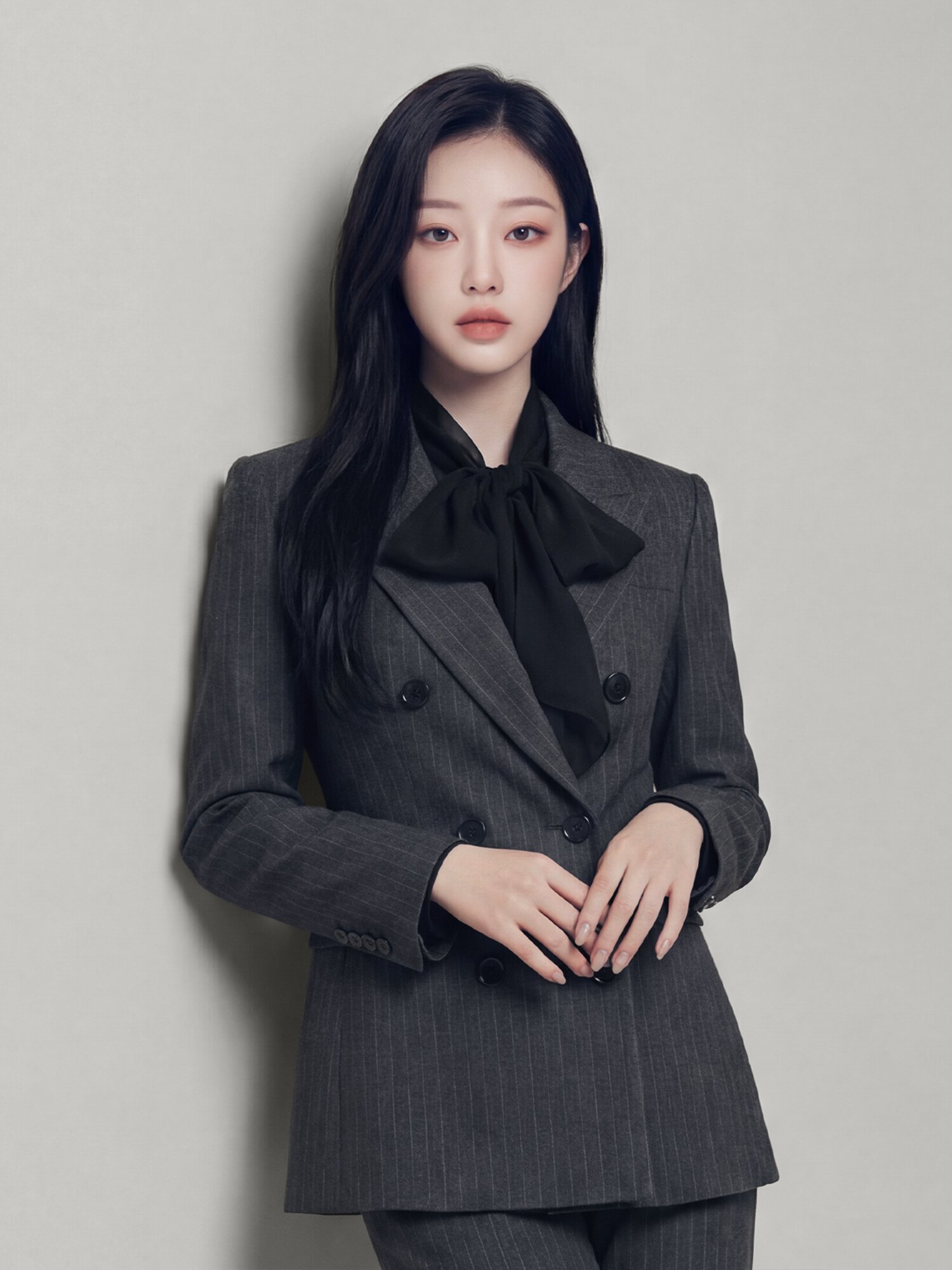 피크드 라펠 더블 브레스티드 셋업 재킷 (STRIPE GREY)