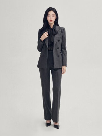 피크드 라펠 더블 브레스티드 셋업 재킷 