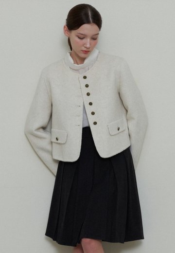 FLIP-DECORATED NO-COLLAR WOOL JACKET_IVORY