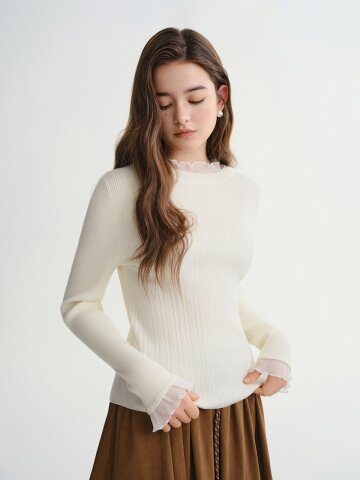 AR_Lace layer long sleeve top_IVORY