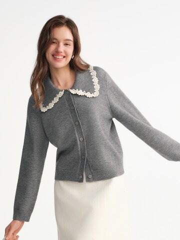 AR_Lace collar cardigan_GRAY