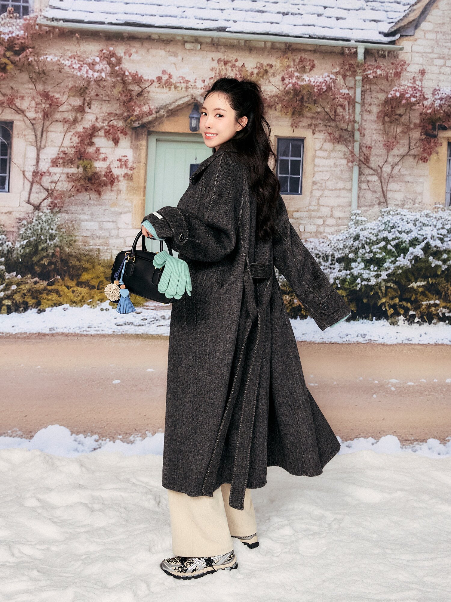 울 캐시미어 벨티드 핸드메이드 코트 (DARK GREY)