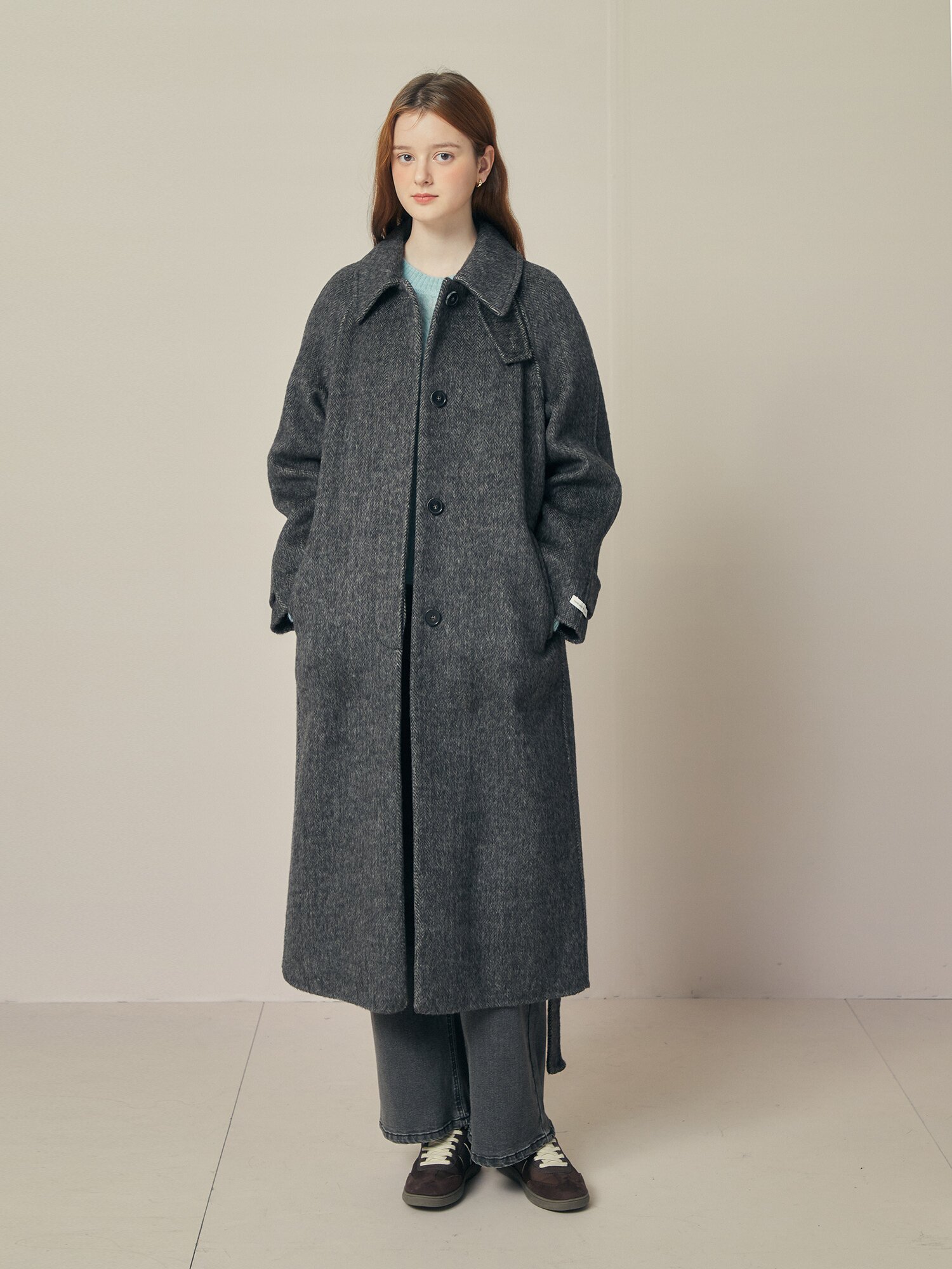 울 캐시미어 벨티드 핸드메이드 코트 (DARK GREY)