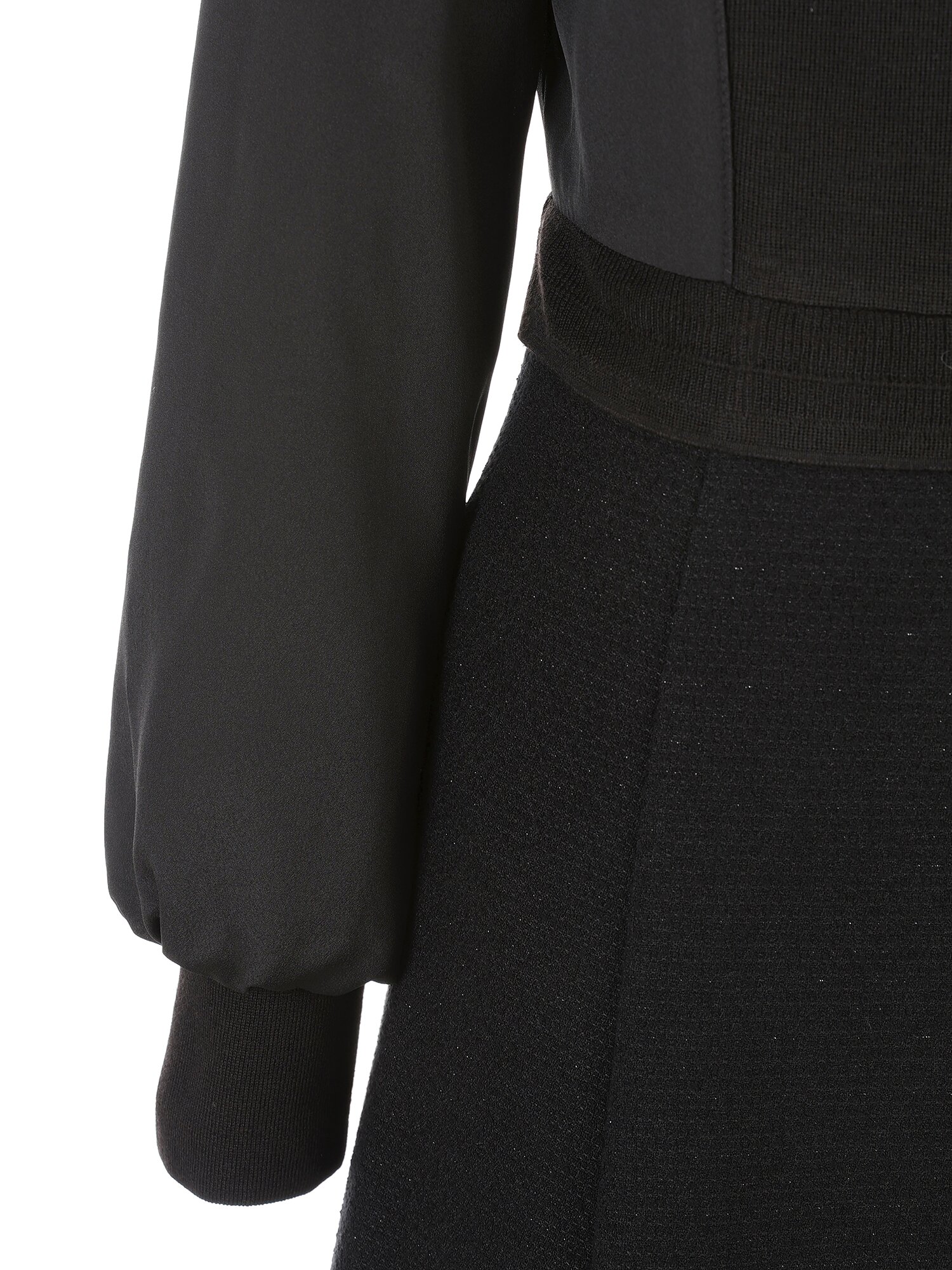 하이넥 배색 셔링 플레어 원피스 (BLACK)