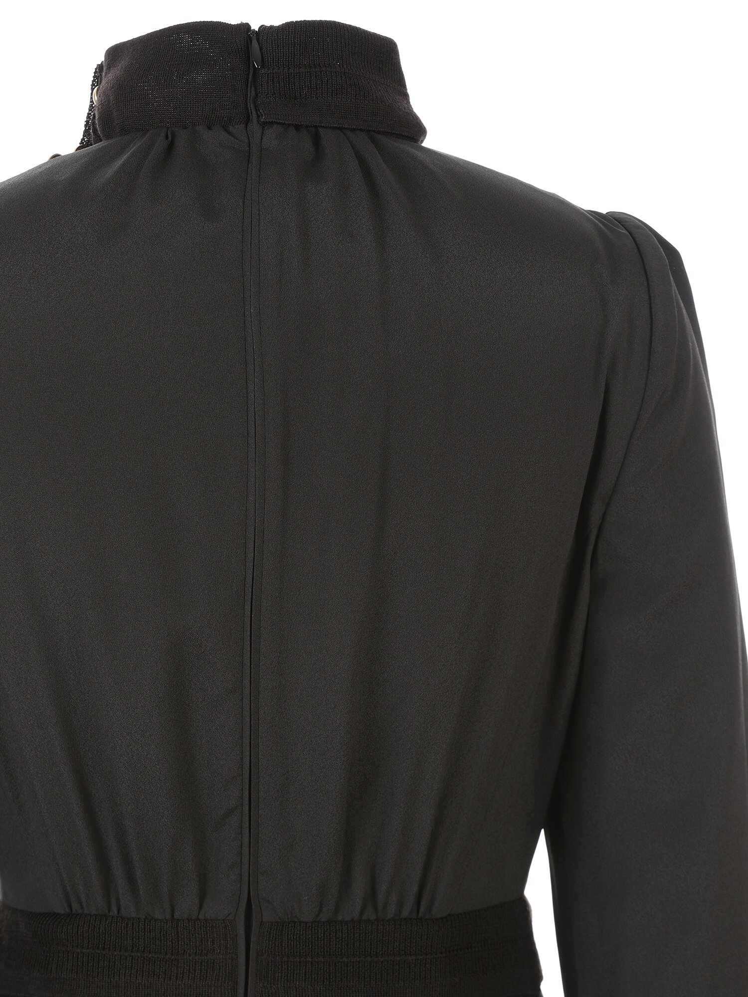 하이넥 배색 셔링 플레어 원피스 (BLACK)