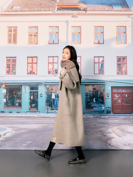 울 카멜 머플러 핸드메이드 코트 