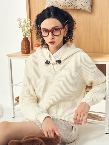 [페리 메라] 여밈 포인트 후디 니트 (아이보리)