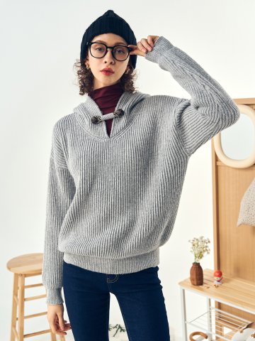 [페리 메라] 여밈 포인트 후디 니트 (그레이)