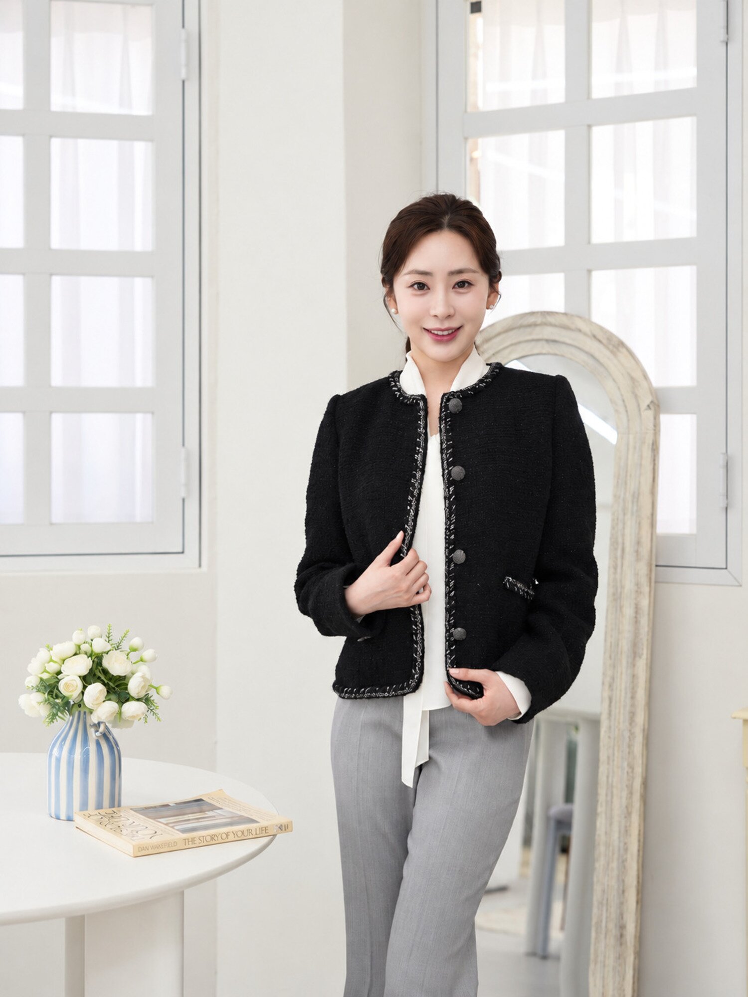 엣지 브레이드 트위드 재킷 (BLACK)