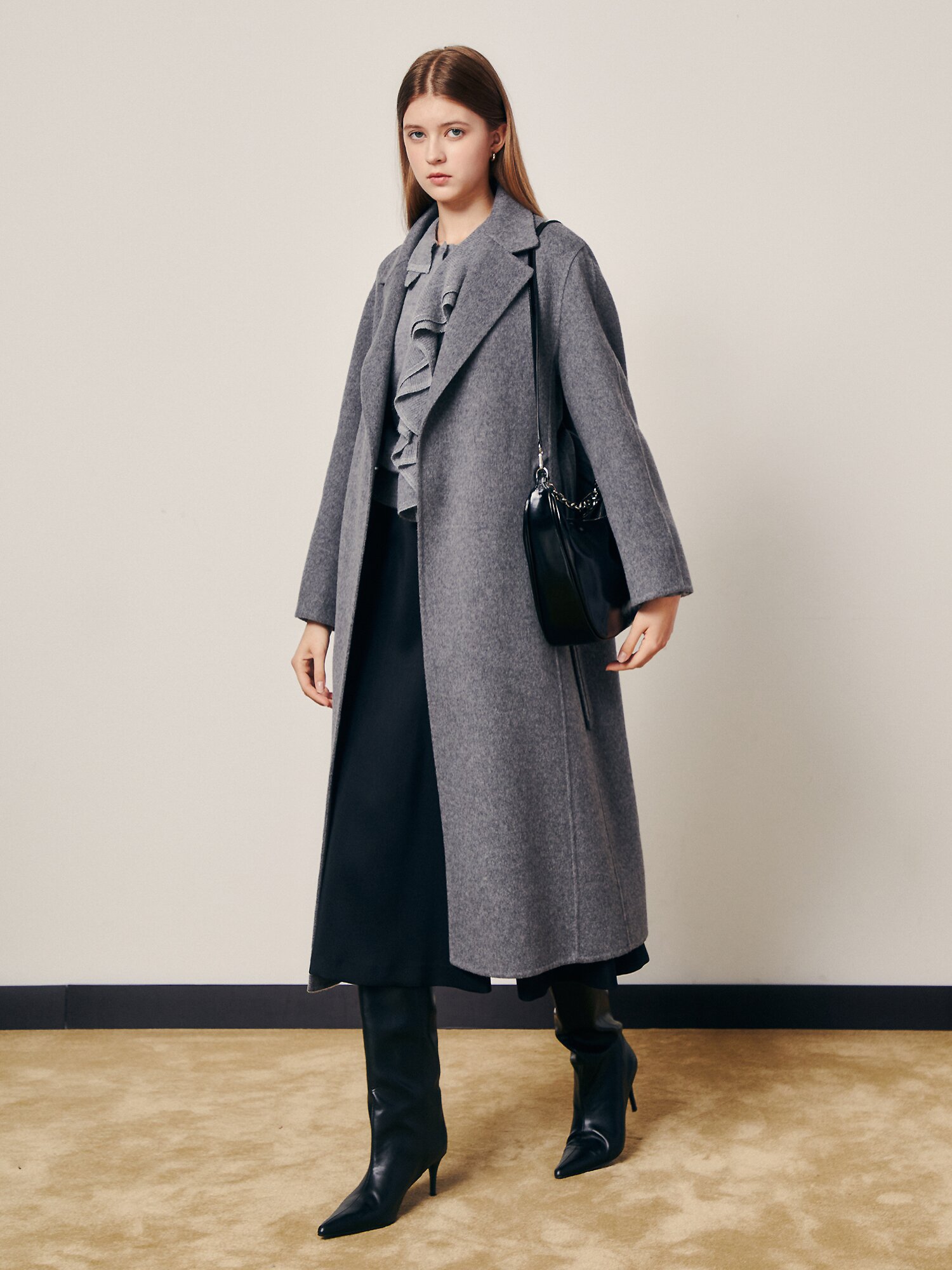 시그니처 실루엣 벨트 롱코트 (GREY)