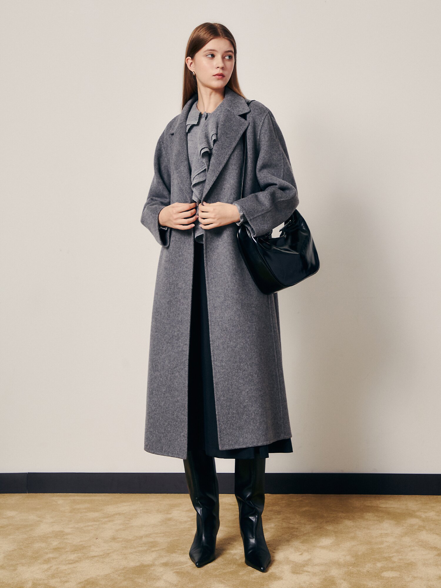 시그니처 실루엣 벨트 롱코트 (GREY)