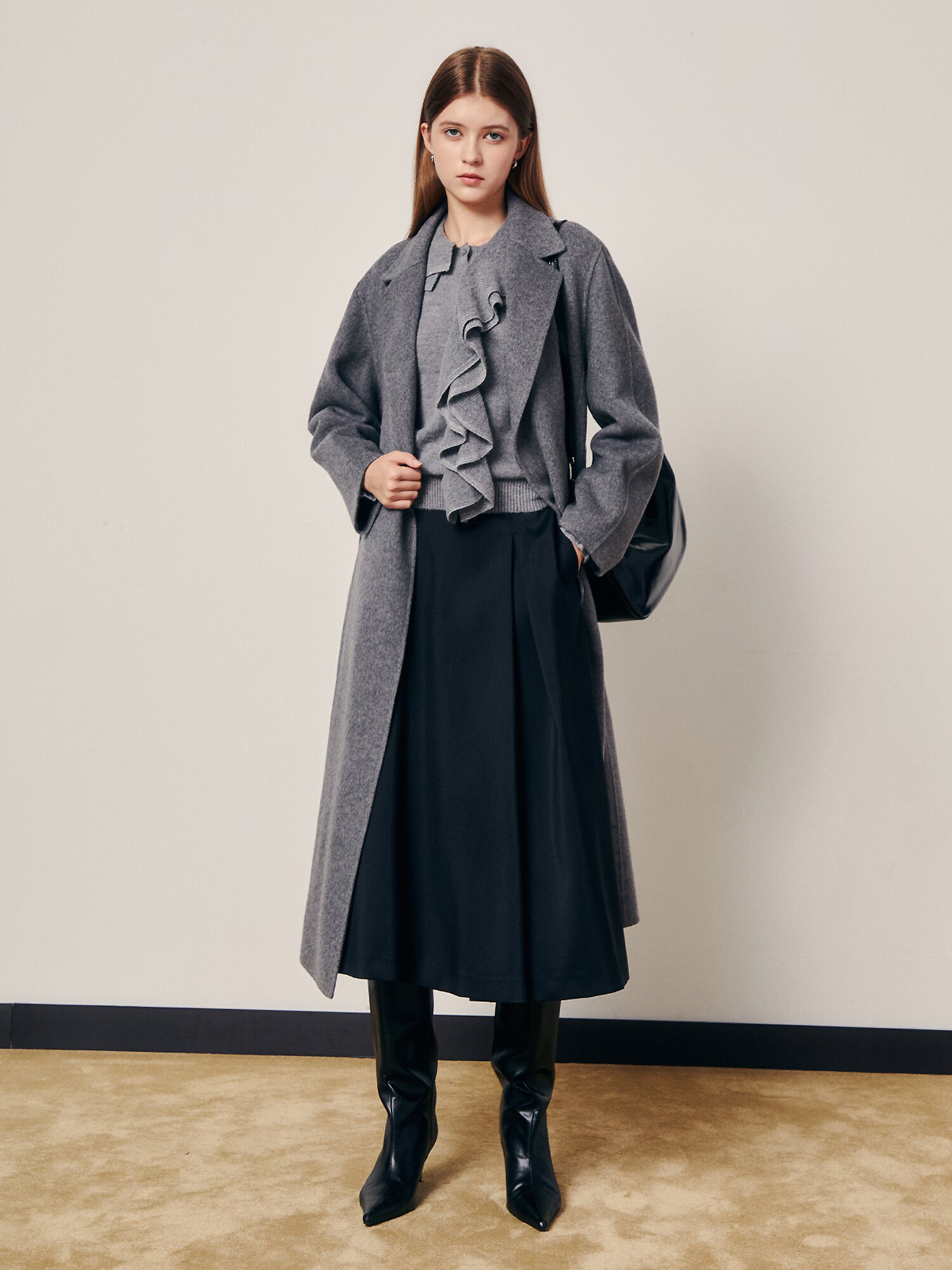 시그니처 실루엣 벨트 롱코트 (GREY)