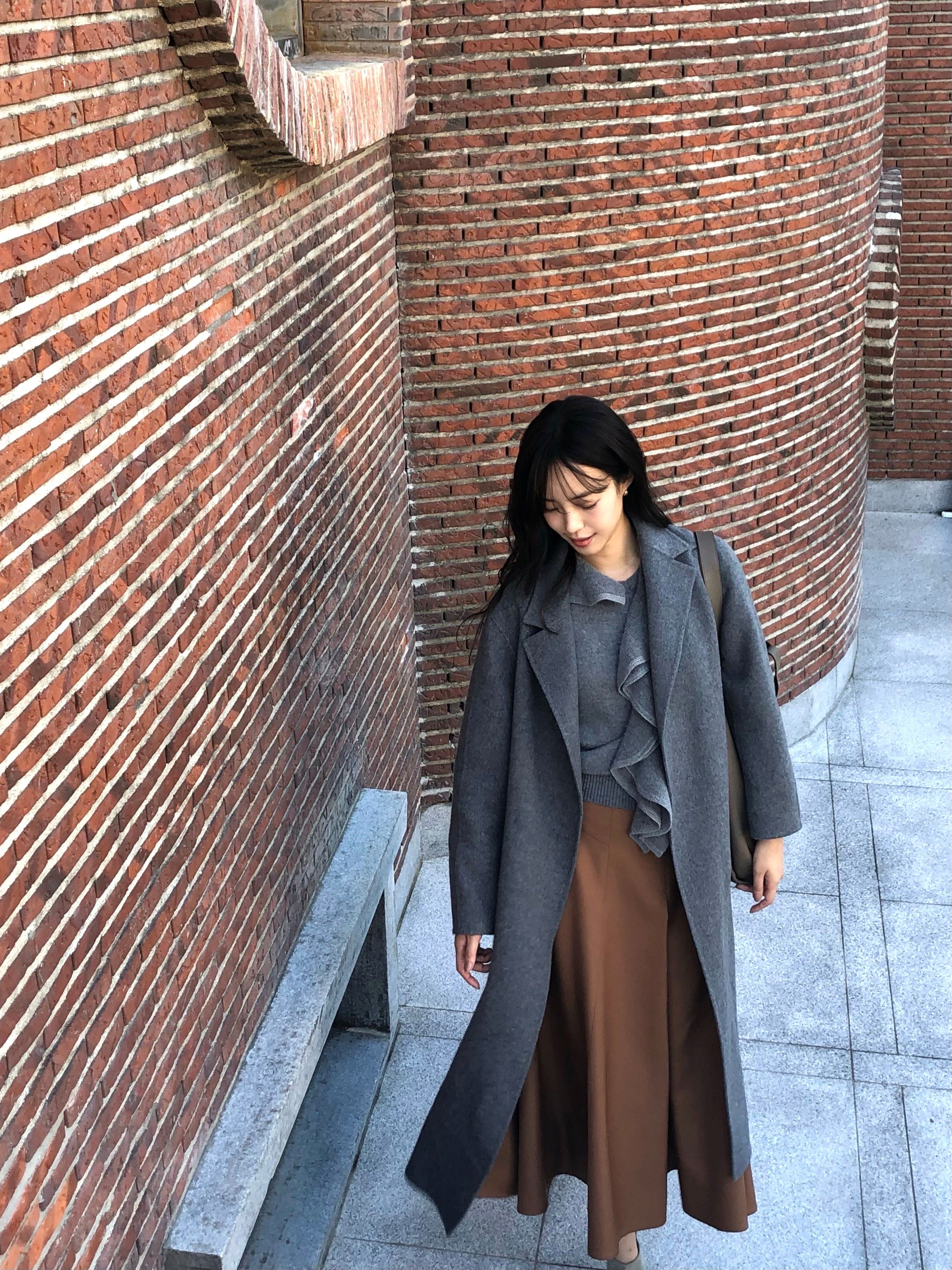 시그니처 실루엣 벨트 롱코트 (GREY)