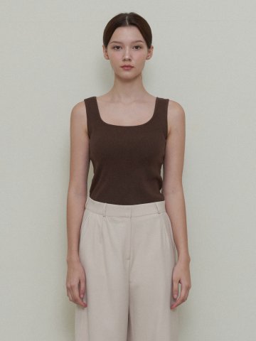 SQUARE SLEEVELESS KNITWEAR_BROWN