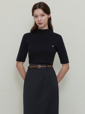 HALF-NECK SLIT KNITWEAR_BLACK