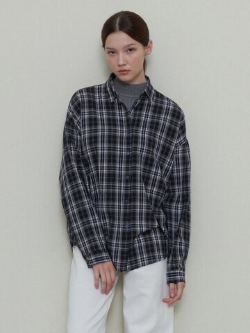 URBAN CHECKERED LOOSE FIT SHIRT_NAVY