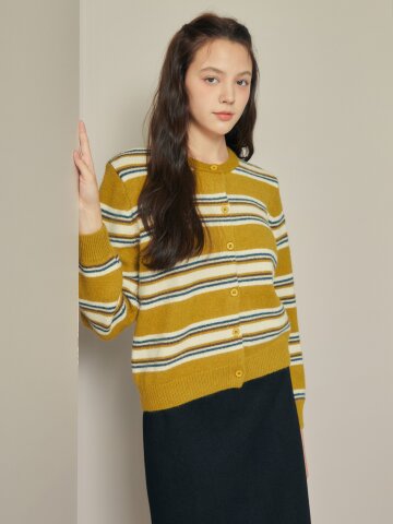 멀티 스트라이프 라운드넥 가디건 