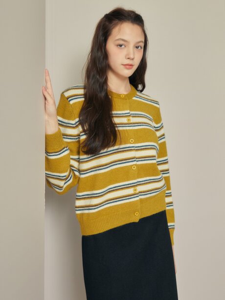 멀티 스트라이프 라운드넥 가디건 