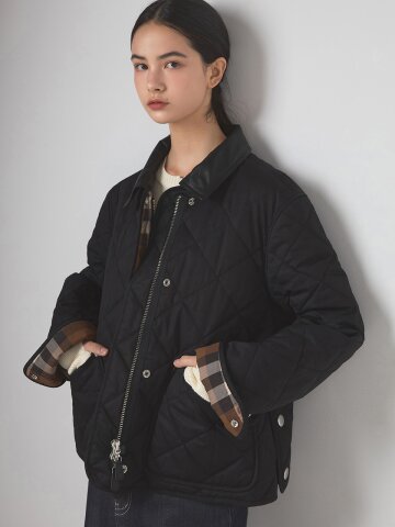 202510 CHECK QUILTED JACKET - BLACK 