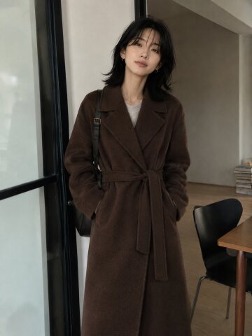울 캐시미어 블렌드 벨티드 더블 코트 
