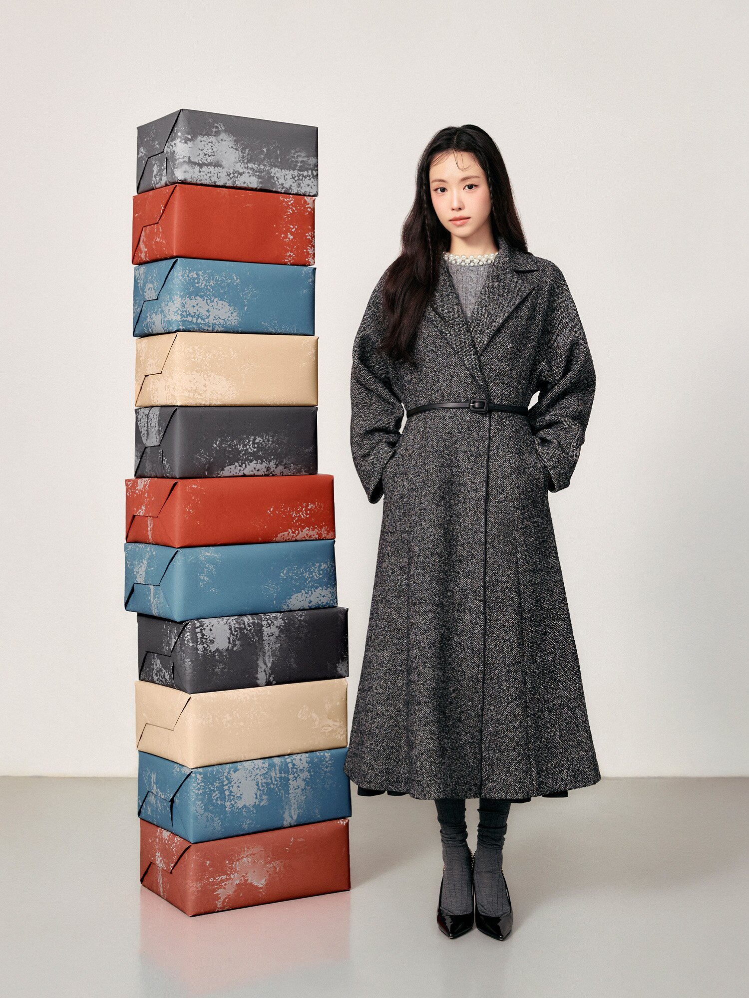 울 블렌드 핸드메이드 더블 코트 (MELANGE BLACK)