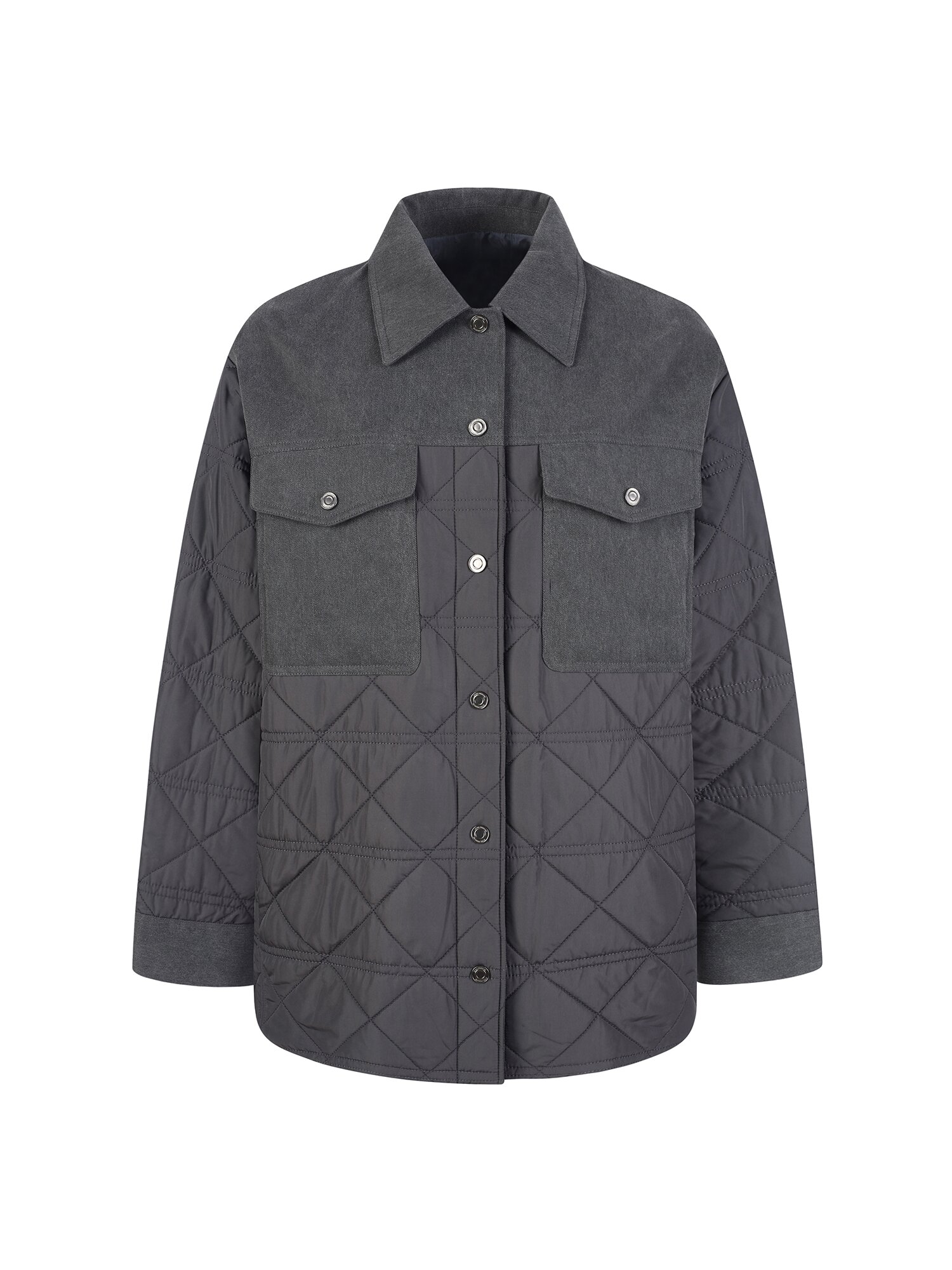 퀼팅 싱글 칼라 오버핏 셋업 재킷 (DARK GREY)