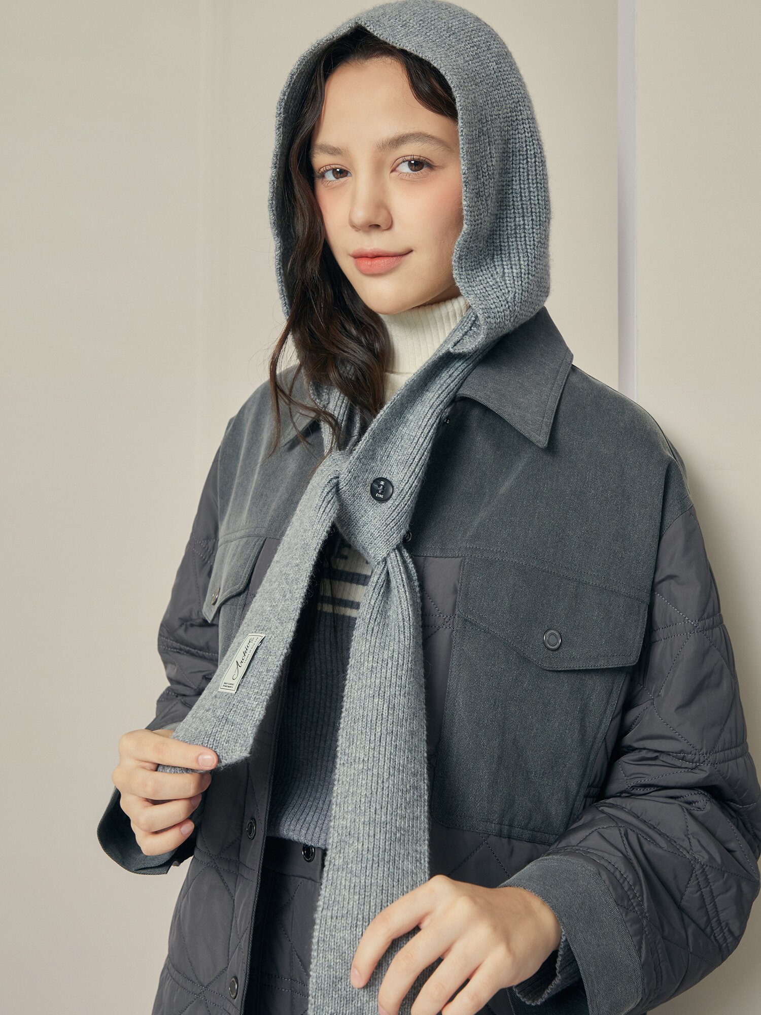 퀼팅 싱글 칼라 오버핏 셋업 재킷 (DARK GREY)