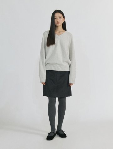Wool blended Mid Skirt  (Charcoal)