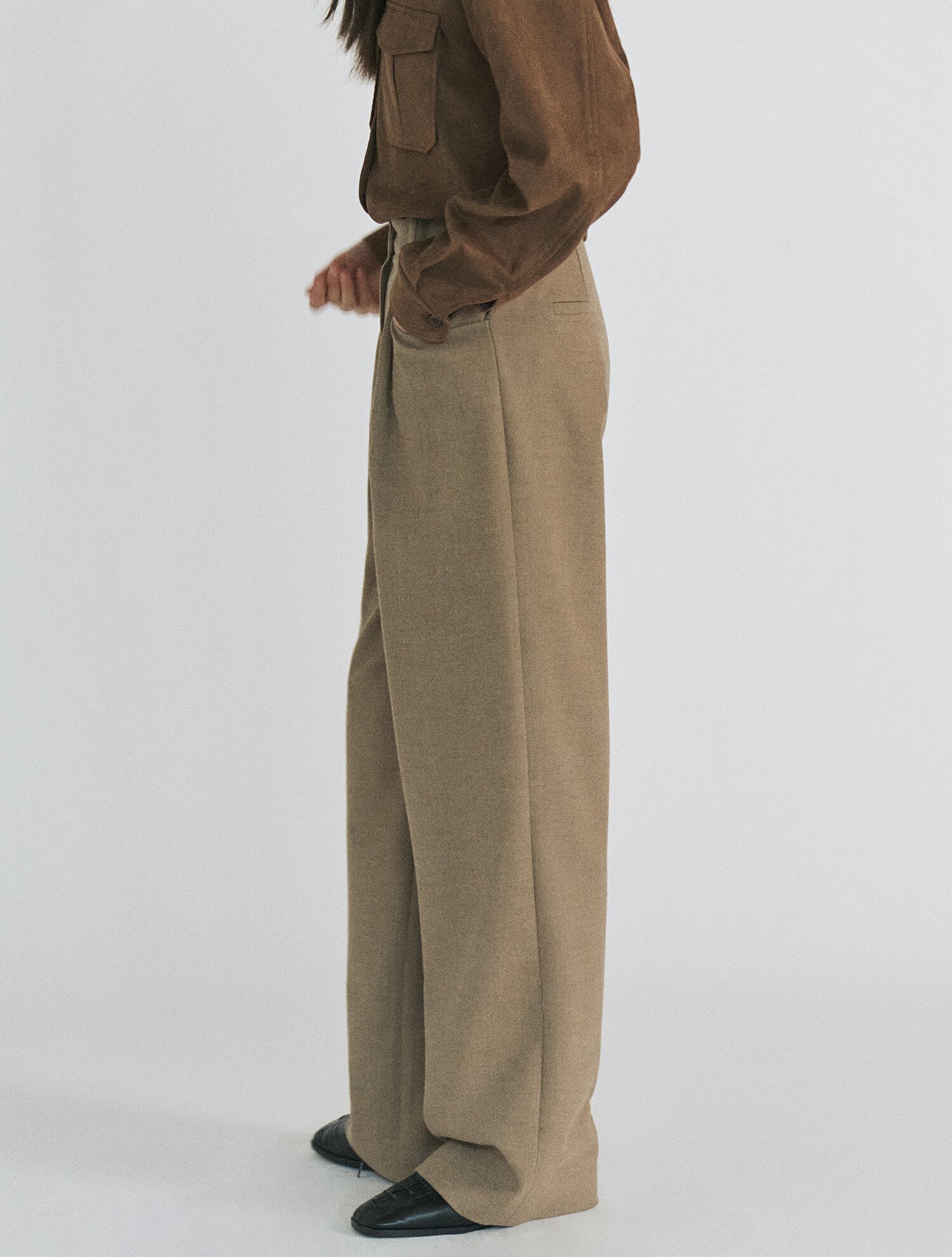 Soft Wool Wide Pants_BROWN