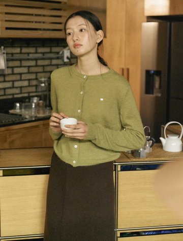 Kid Mohair Round Crop Cardigan_OLIVE