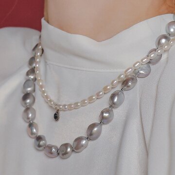 제이로렌 [MADE] 오벌 진주 엔틱오닉스 펜던트 목걸이 N01082_2