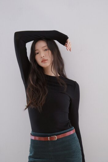 Crape wool tencel long sleeve_Black