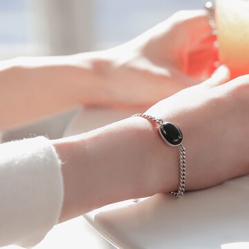 바이데이지 011Bl0265 타원 오닉스 커브체인 실버팔찌