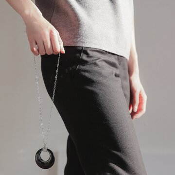 바이데이지 Bn0349 라운드 오닉스 롱 실버목걸이