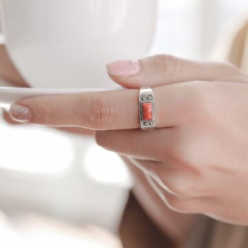 바이데이지 Br0206 블론드 3월탄생석 산호 실버반지