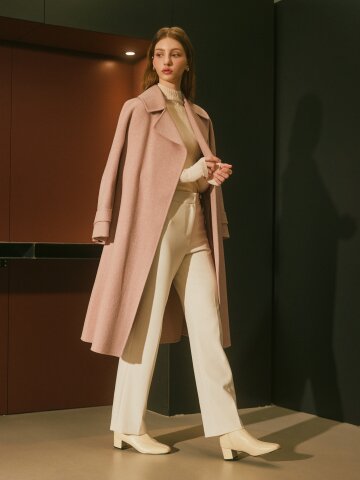 울 더블 벨티드 핸드메이드 코트 