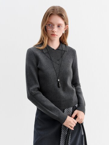 WD_Fake two-piece collar knit top