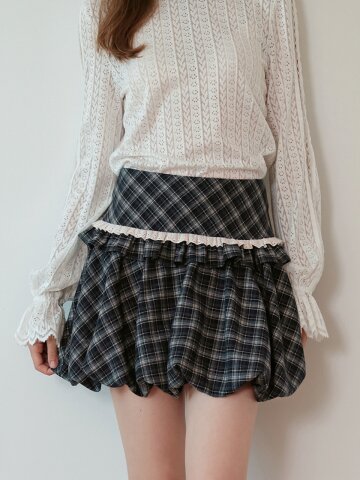 Cest_Plaid ruffle balloon skirt